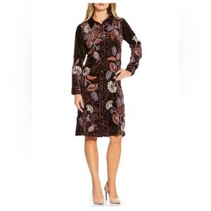 JOHNNY WAS Gineva Leopard Print Floral Embroidered Velvet shirt dress